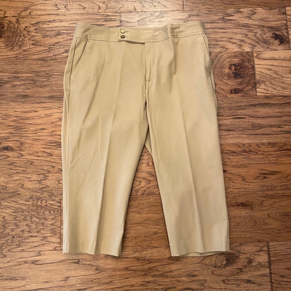 Chaps Cropped Dress Pants Women 16 Tan Khaki Cotton Blend Stretch Straight Leg